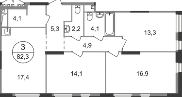 3-к. квартира, 82 м²