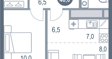 2-к. квартира, 40&nbsp;м²
