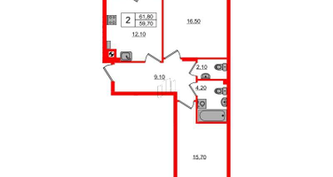 2-к. квартира, 61&nbsp;м²