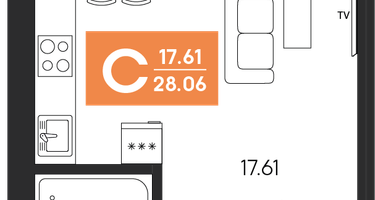 Студия, 28&nbsp;м²