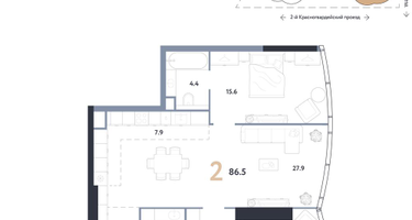 2-к. квартира, 86&nbsp;м²