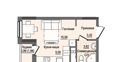1-к. квартира, 23&nbsp;м²