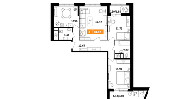 3-к. квартира, 81 м²