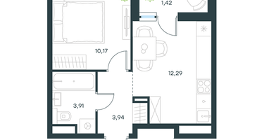 1-комнатная квартира, 31&nbsp;м²