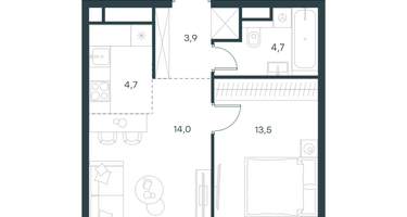 2-к. квартира, 41 м²