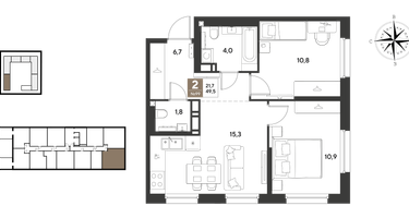 2-к. квартира, 49&nbsp;м²
