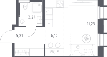 Студия, 25&nbsp;м²
