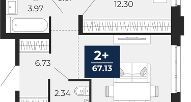 2-к. квартира, 67 м²