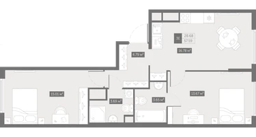 2-к. квартира, 57&nbsp;м²