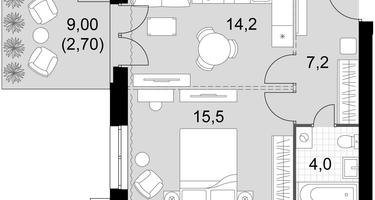 1-к. квартира, 43&nbsp;м²