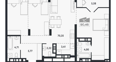 Студия, 90 м²