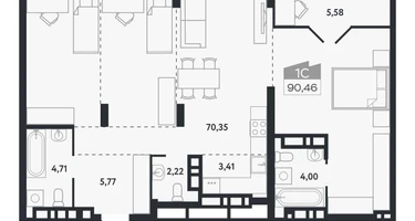 Студия, 90 м²