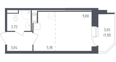 Студия, 21&nbsp;м²