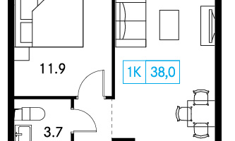 1-к. квартира, 37&nbsp;м²