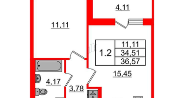 1-к. квартира, 34 м²