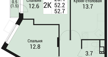 2-к. квартира, 52 м²