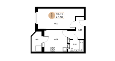 1-к. квартира, 38&nbsp;м²