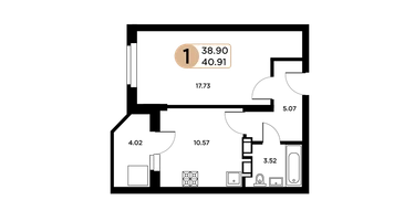 1-к. квартира, 38&nbsp;м²