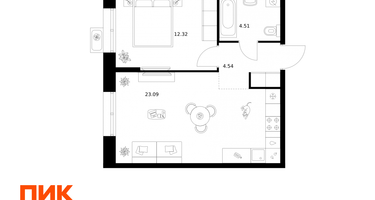 1-к. квартира, 44&nbsp;м²