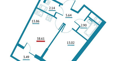 1-к. квартира, 38&nbsp;м²