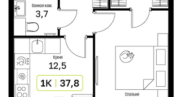 1-к. квартира, 37&nbsp;м²
