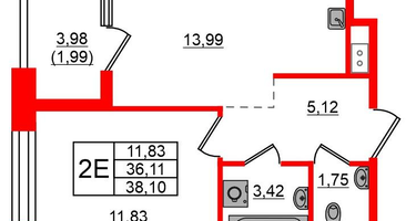 1-к. квартира, 38&nbsp;м²