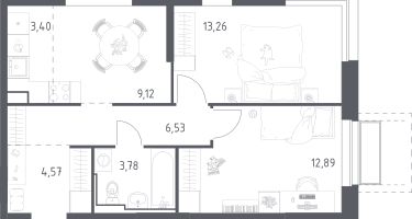 Студия, 53&nbsp;м²