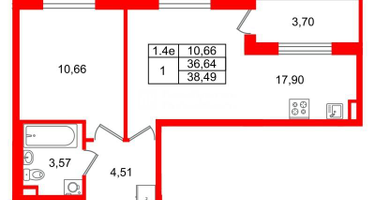 1-к. квартира, 36 м²