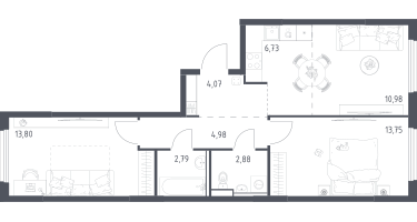 Студия, 59&nbsp;м²