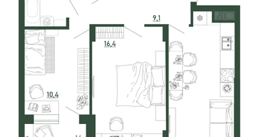 2-к. квартира, 58 м²