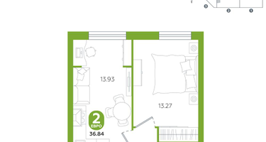 2-к. квартира, 36&nbsp;м²
