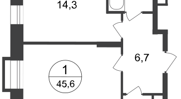1-к. квартира, 45&nbsp;м²