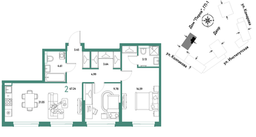 2-к. квартира, 67&nbsp;м²