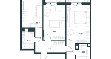 2-к. квартира, 65 м²