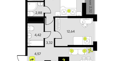 2-к. квартира, 61 м²