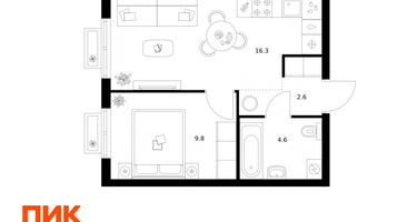 1-к. квартира, 33&nbsp;м²
