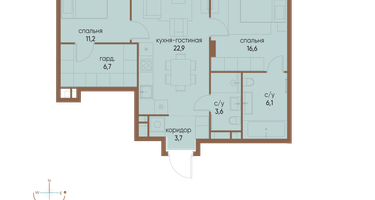 2-к. квартира, 70&nbsp;м²