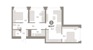 2-к. квартира, 66 м²