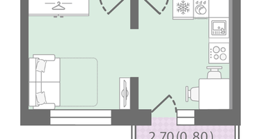 1-к. квартира, 27 м²