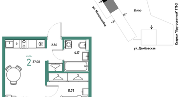 2-к. квартира, 37 м²