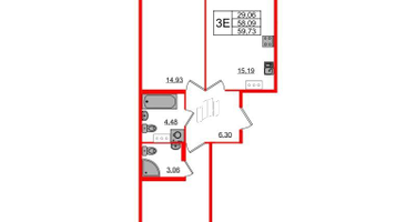 2-к. квартира, 59&nbsp;м²
