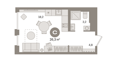 Студия, 26 м²