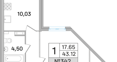 1-к. квартира, 43&nbsp;м²