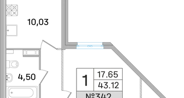 1-к. квартира, 43&nbsp;м²