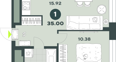 1-к. квартира, 35 м²