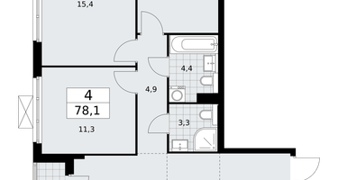 4-к. квартира, 77&nbsp;м²