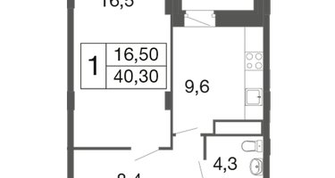 1-к. квартира, 40&nbsp;м²