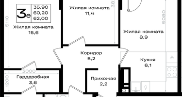 3-к. квартира, 62&nbsp;м²