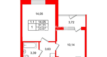 1-к. квартира, 31&nbsp;м²