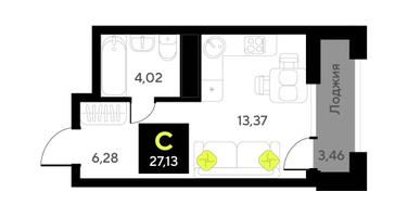 Студия, 27&nbsp;м²